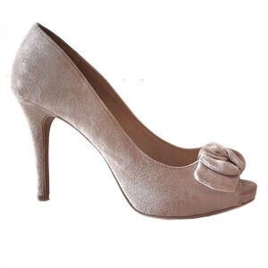 FIONI Suede Stilletto Pump Heels Bow Soft Girl Neutral Peep Toe Cocktail Party